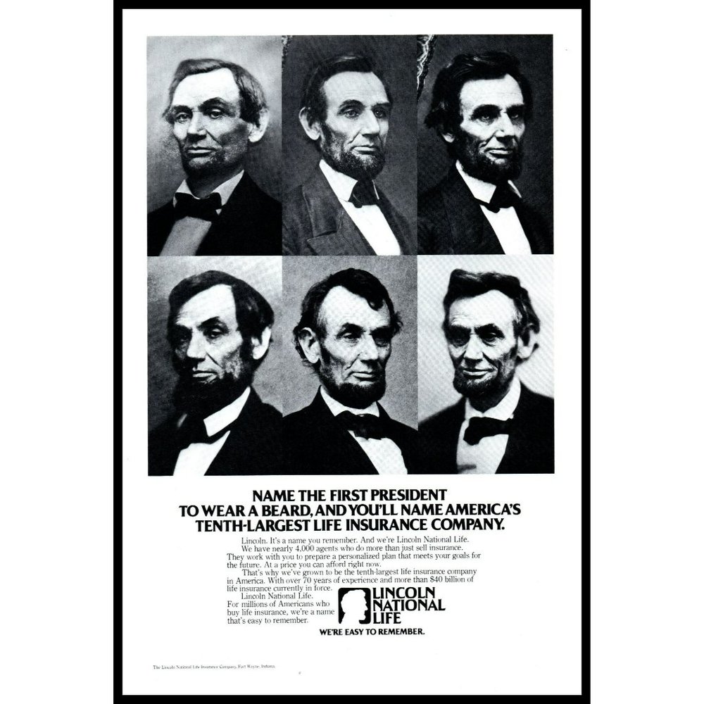 1978 Lincoln Name The First President To Wear A Beard Vintage Print Ad Insurance